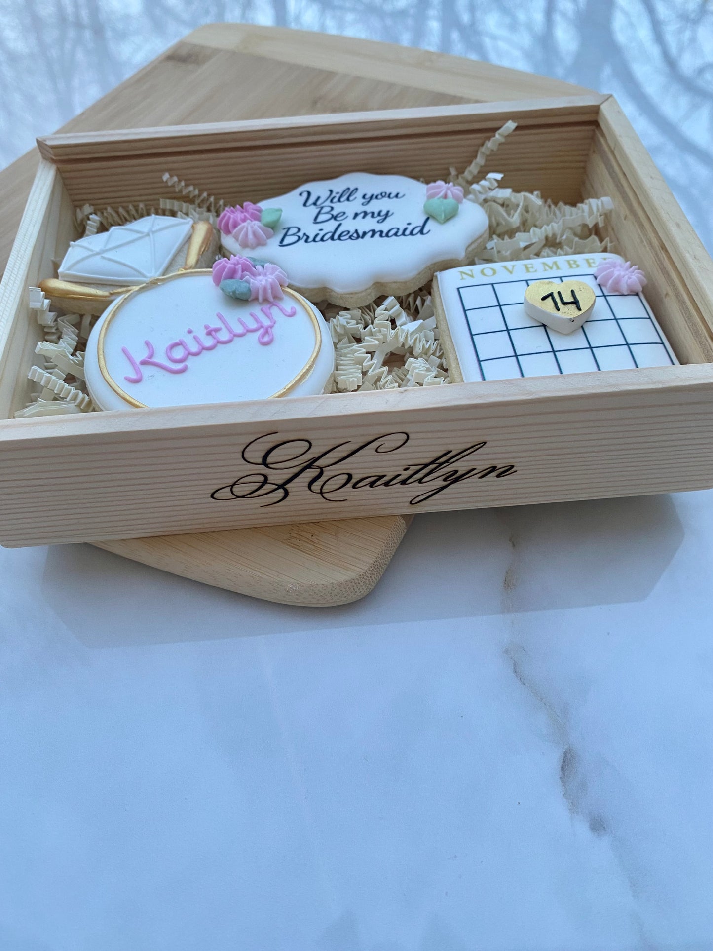 Bridesmaid proposal cookie gift box