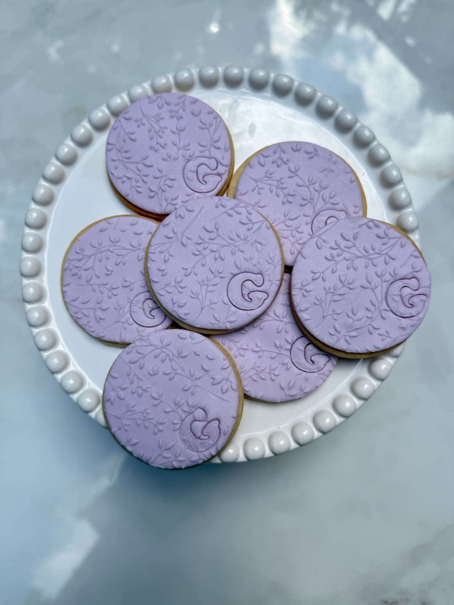 Floral initial imprint cookie- fondant- 1 dozen