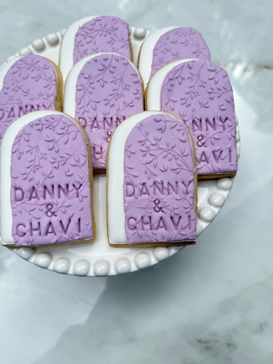 Floral arch name cookies- fondant- 1 dozen