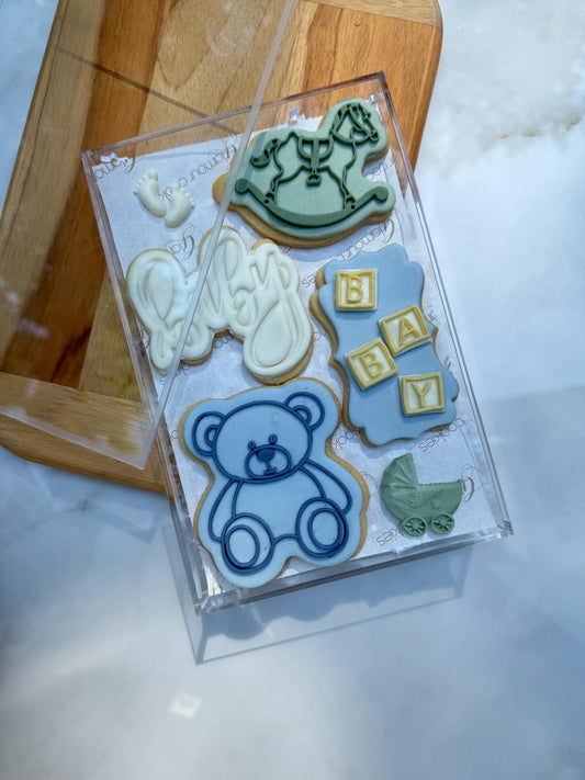 Detailed baby boy acrylic gift box- fondant decorated