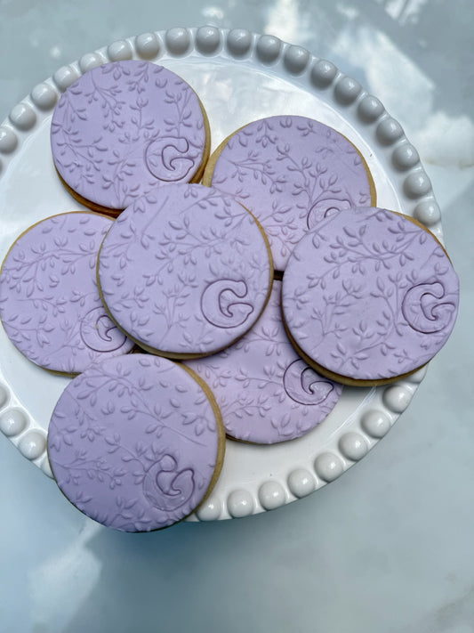 Floral initial imprint cookie- fondant- 1 dozen