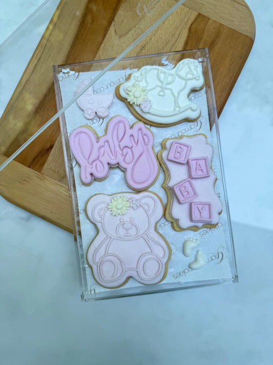 Floral baby girl acrylic gift box- fondant decorated