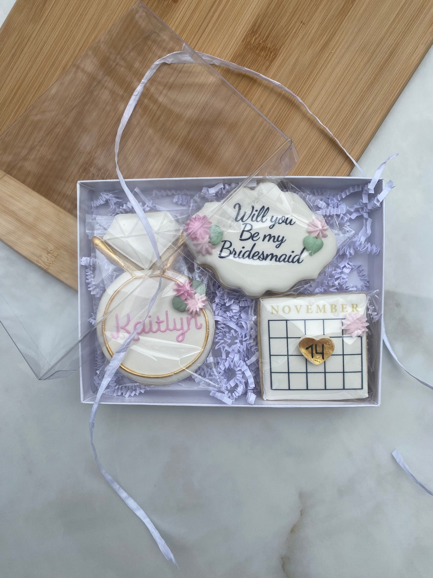 Bridesmaid proposal cookie gift box