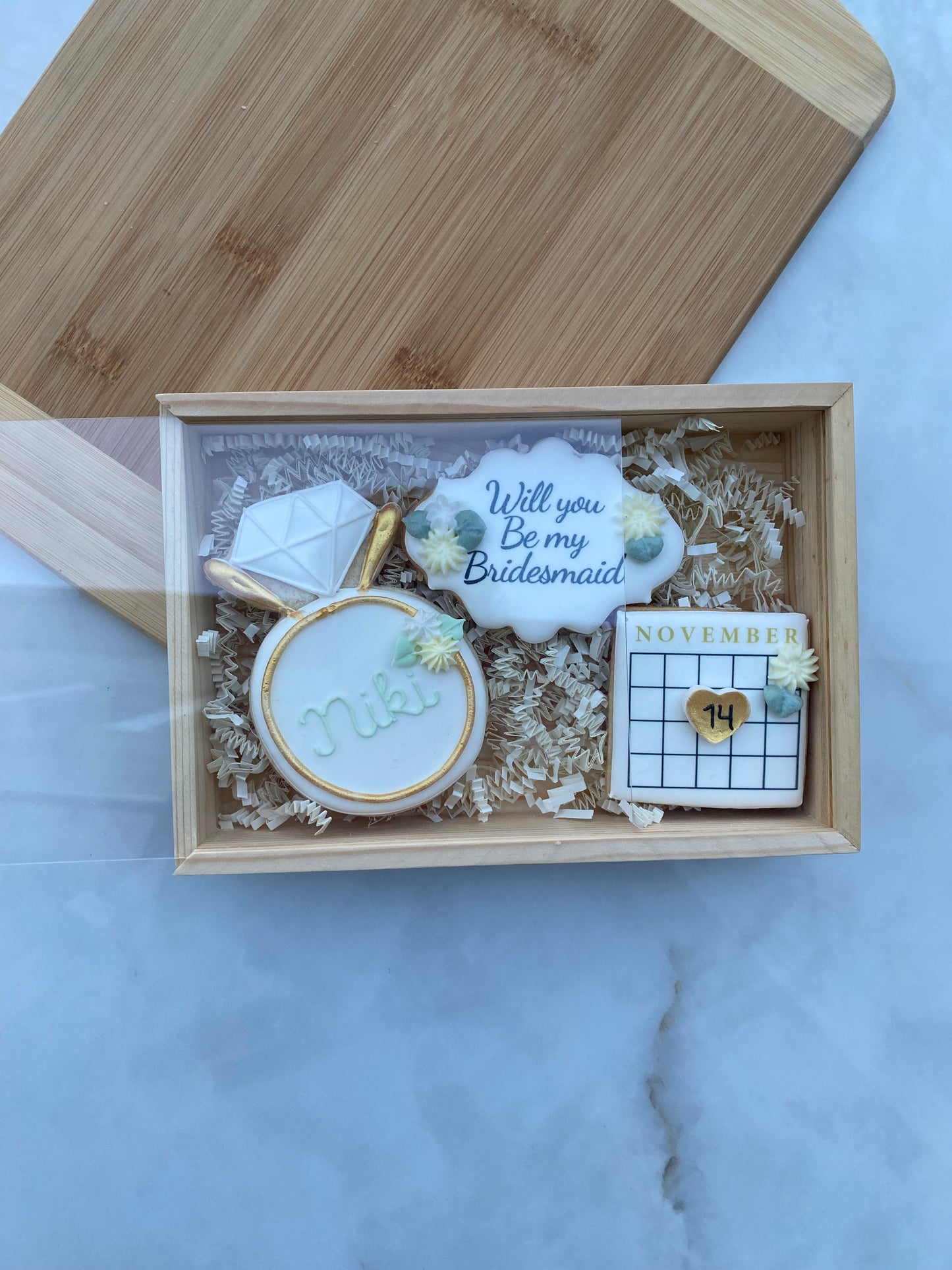 Bridesmaid proposal cookie gift box