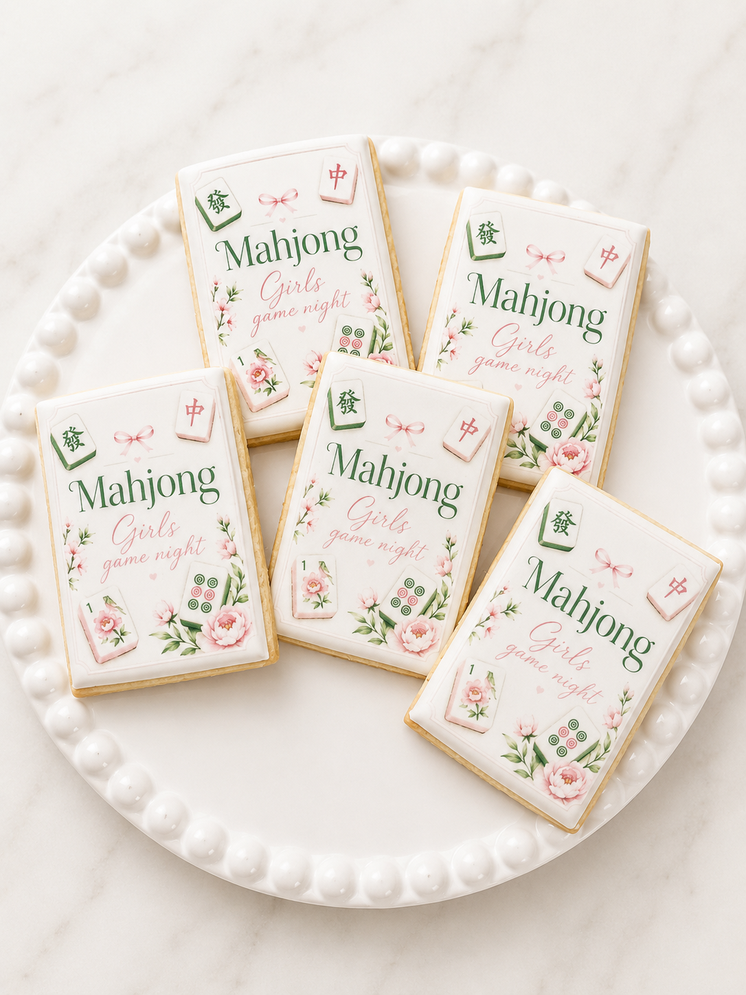Girls game night Mahjong cookies- Box of 5 (pink floral)