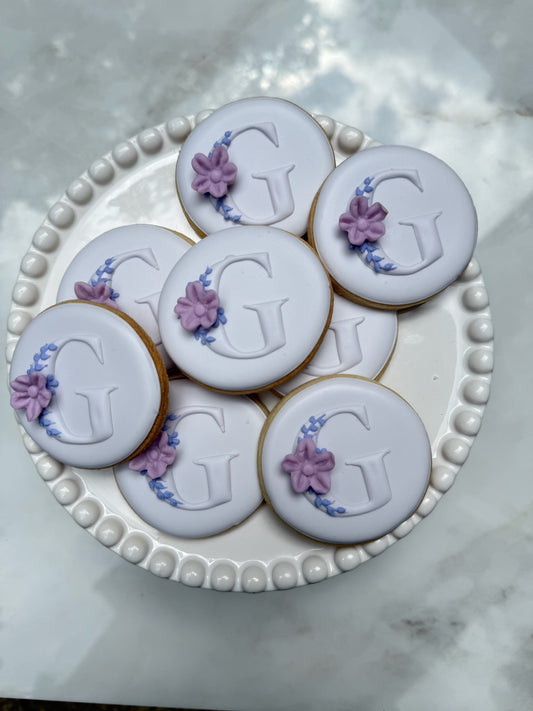 Floral initial cookies- 1 dozen