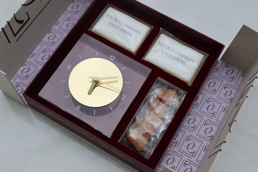 Corporate acrylic clock gift box with custom cookies