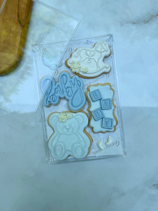 Floral baby boy acrylic gift box- fondant decorated