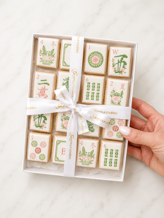 Mahjong tile (pink floral) cookie gift box