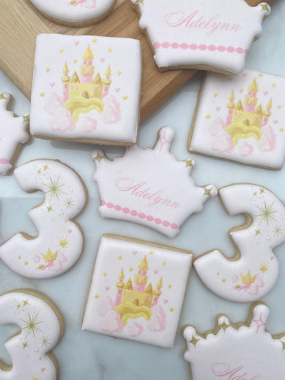 Princess themed birthday printed cookies/ 1 dozen