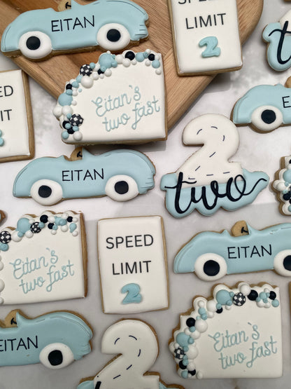 Two fast/ race car birthday cookies/ 2 dozen