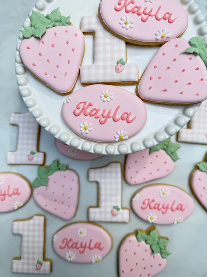 Strawberry themed birthday cookies/ 2 dozen
