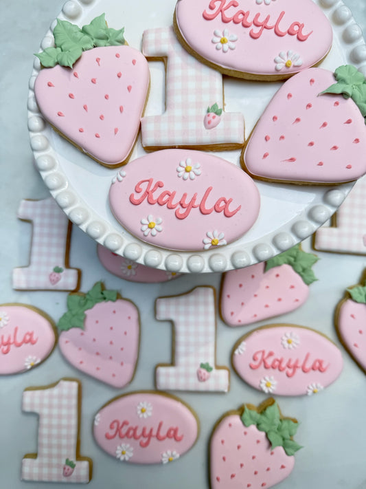 Strawberry themed birthday cookies/ 2 dozen
