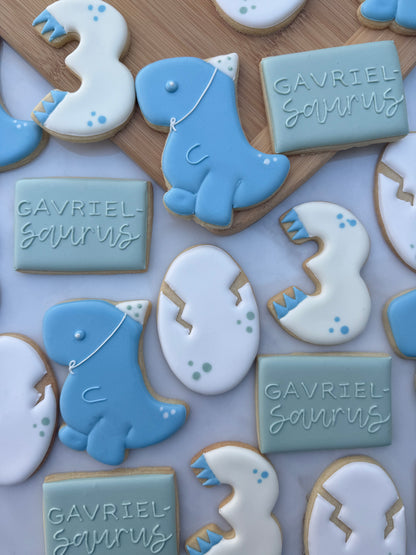 Dinosaur themed birthday cookies