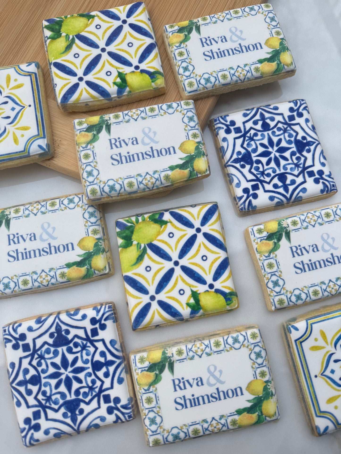 Blue and white and lemon themed/ 1 dozen