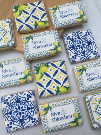 Blue and white and lemon themed/ 1 dozen