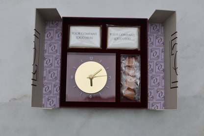 Corporate acrylic clock gift box with custom cookies