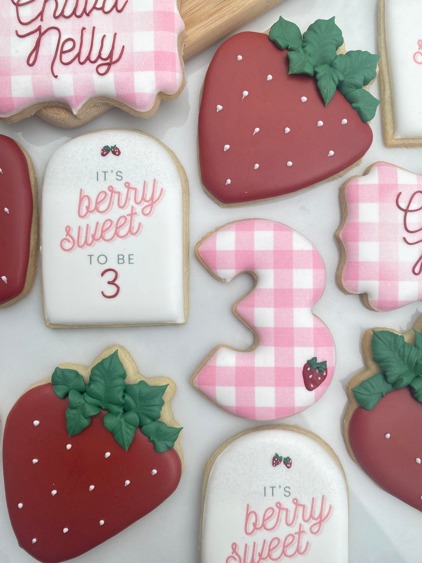 Strawberry themed birthday cookies/ 2 Dozen