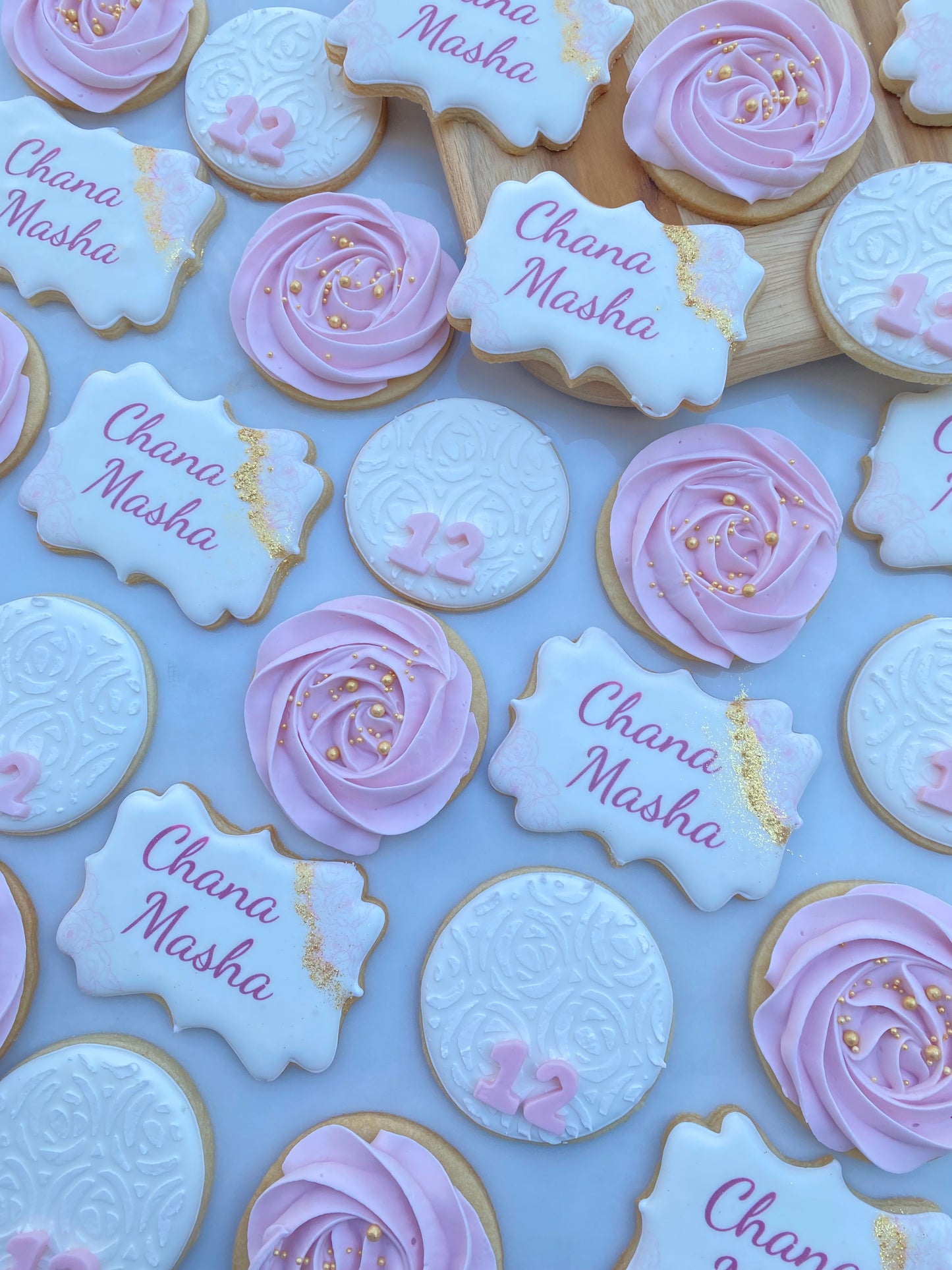 Glitter and rose birthday cookies/ 2 dozen