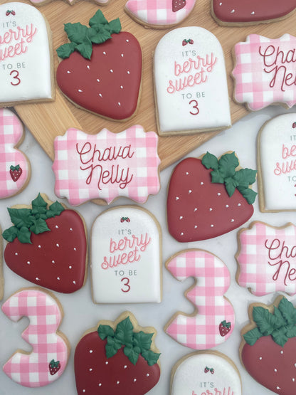 Strawberry themed birthday cookies/ 2 Dozen