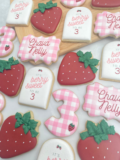 Strawberry themed birthday cookies/ 2 Dozen