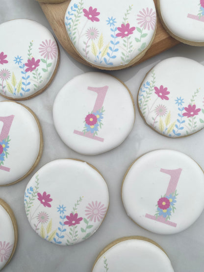 Floral Birthday printed cookies/ 1 Dozen