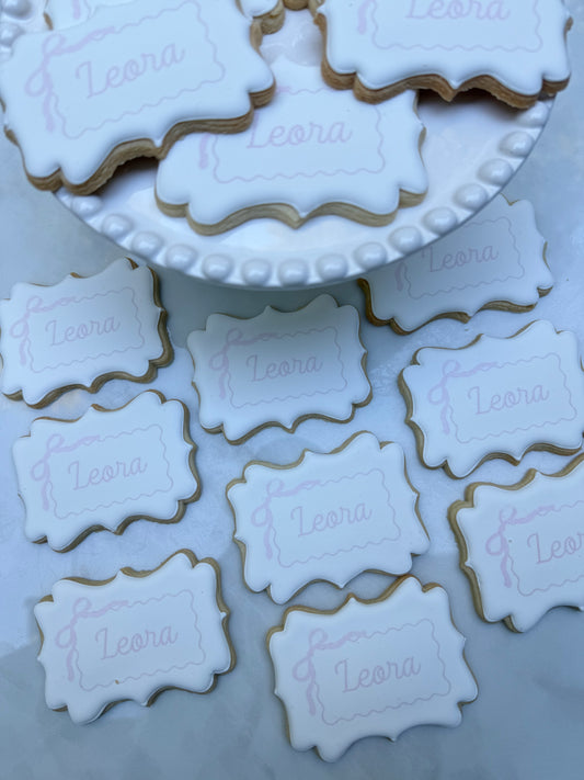 Name printed bow frame cookie/ 1 dozen