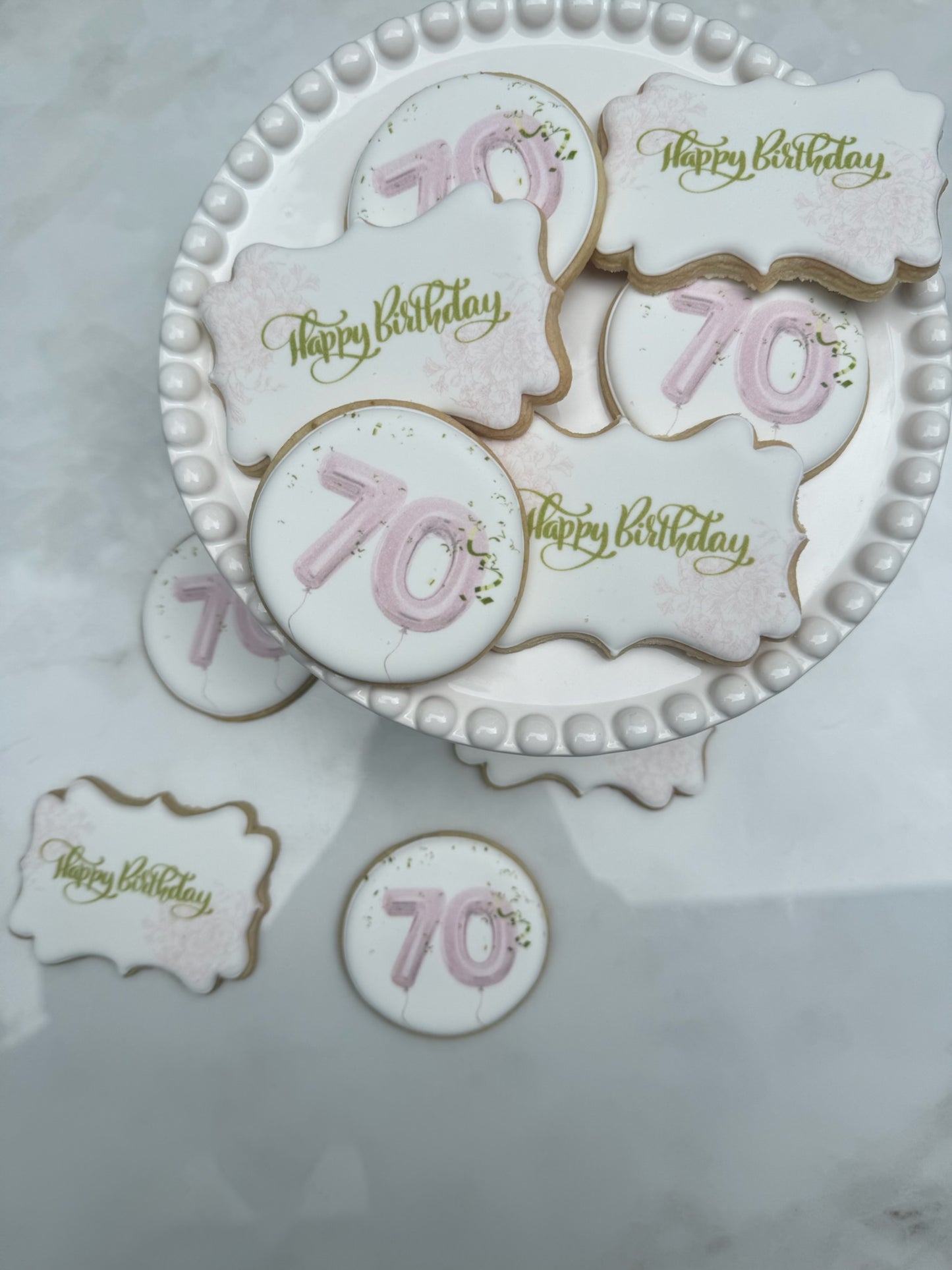 Pink birthday cookies printed/ 1 dozen