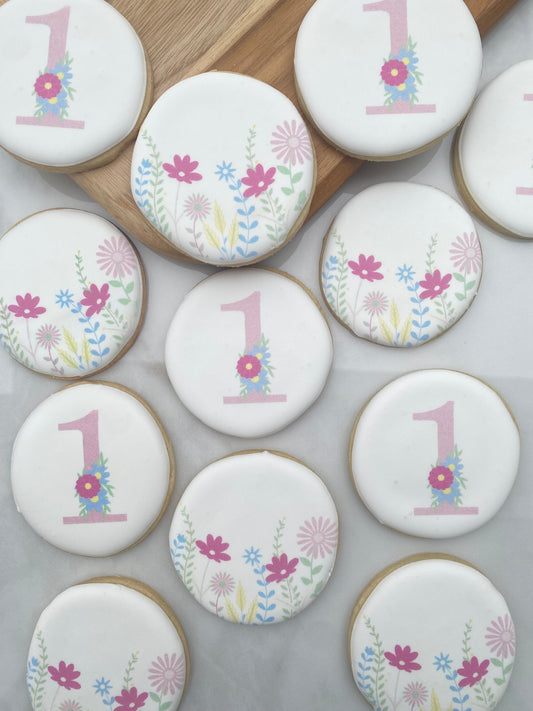Floral Birthday printed cookies/ 1 Dozen