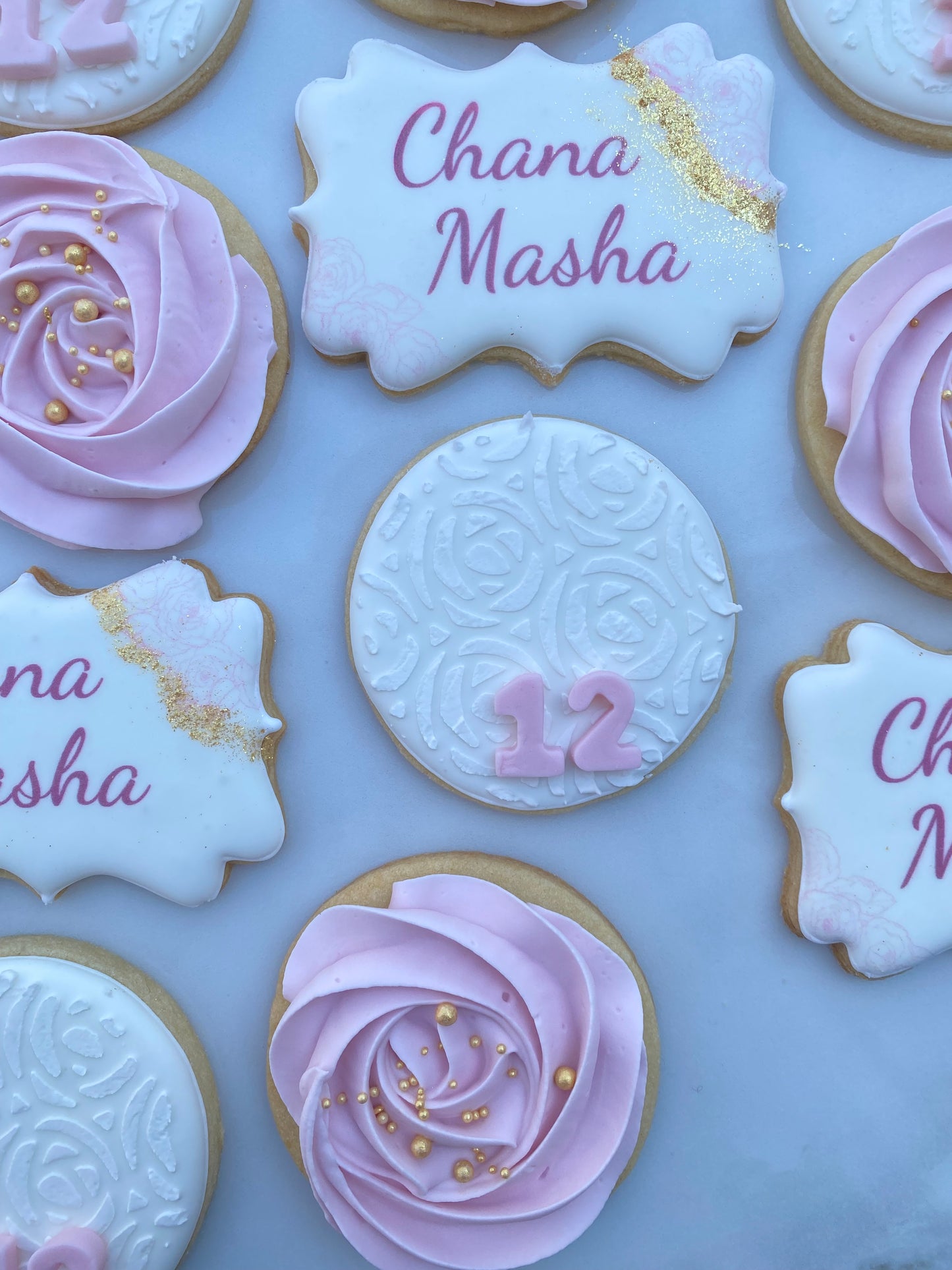 Glitter and rose birthday cookies/ 2 dozen