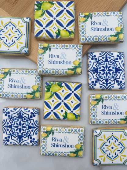 Blue and white and lemon themed/ 1 dozen