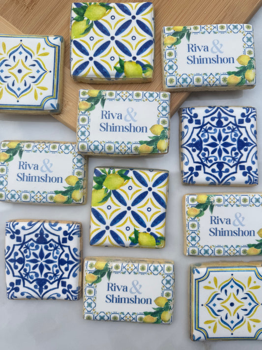 Blue and white and lemon themed/ 1 dozen