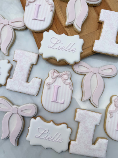 Toile bow themed cookie set pink - 2 dozen