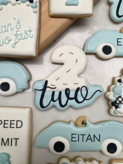 Two fast/ race car birthday cookies/ 2 dozen