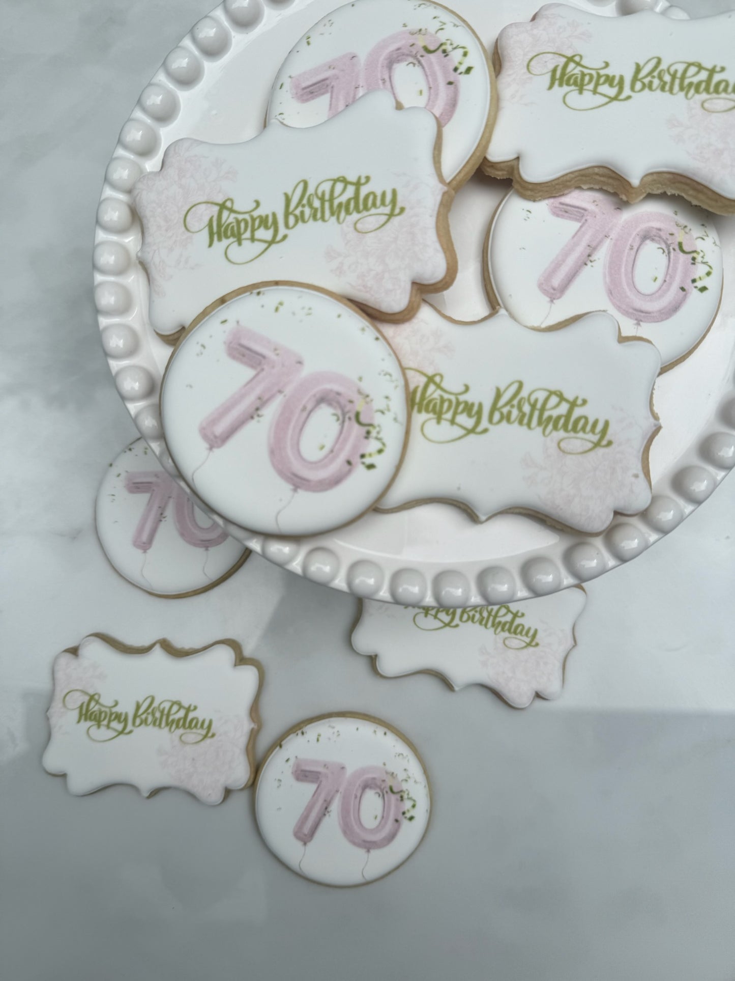 Pink birthday cookies printed/ 1 dozen