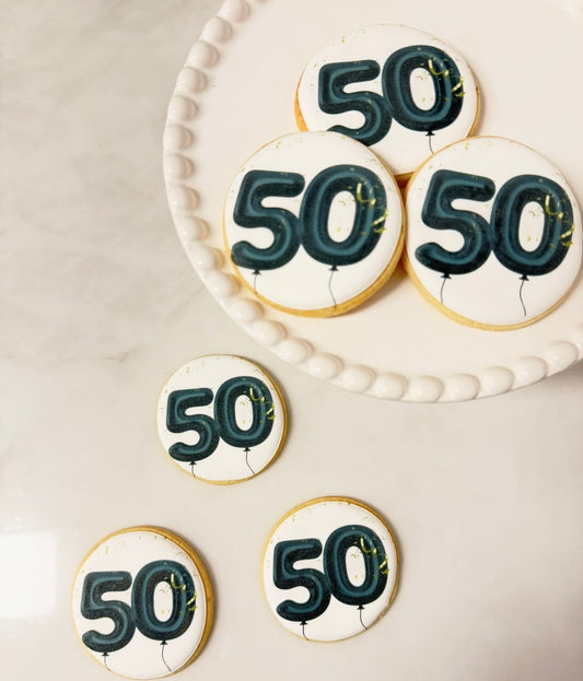 Balloon number birthday cookies printed/ 1 dozen