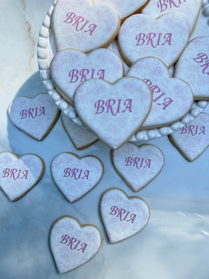 Toile heart name cookies/ one dozen