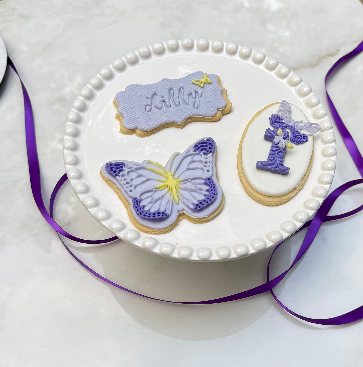 Butterfly detailed fondant birthday cookies/ 2 dozen