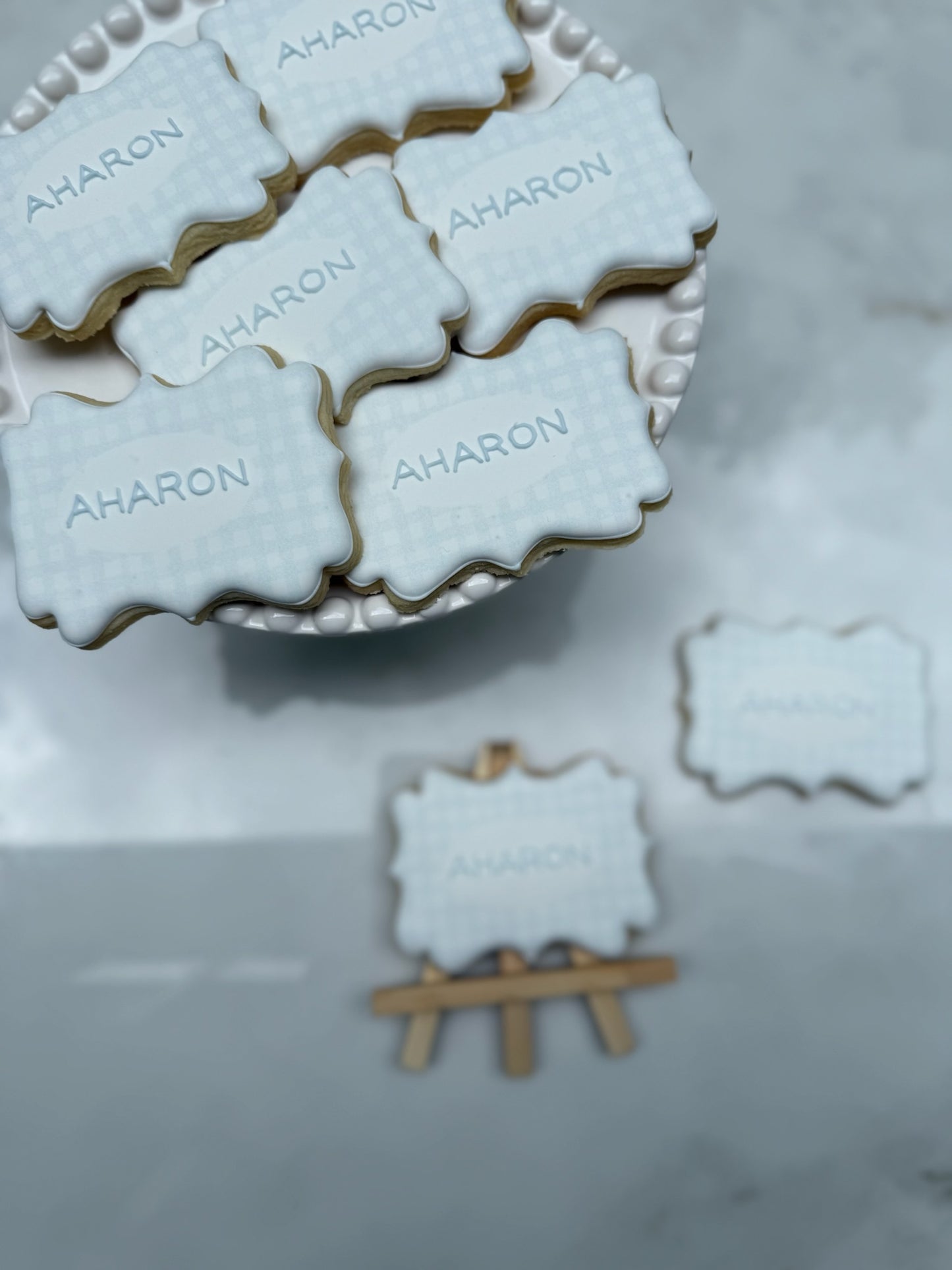 Gingham hand piped name cookie- 1 dozen