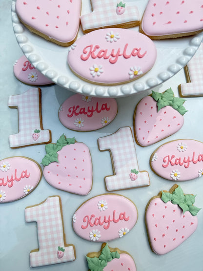 Strawberry themed birthday cookies/ 2 dozen
