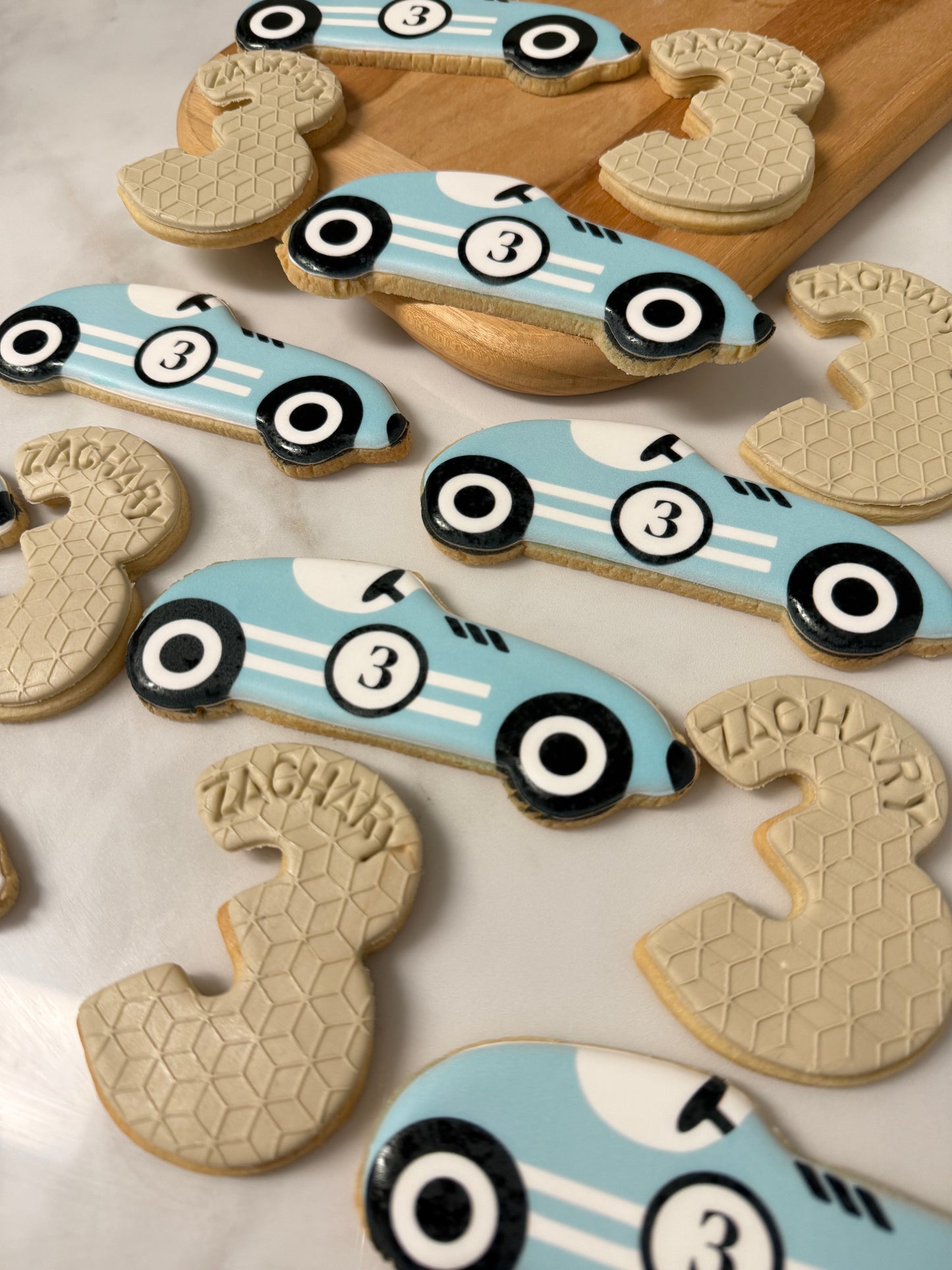 Custom race car and 3 cookies- 1 dozen