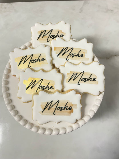Name cookies with gold brush stroke - 1 dozen