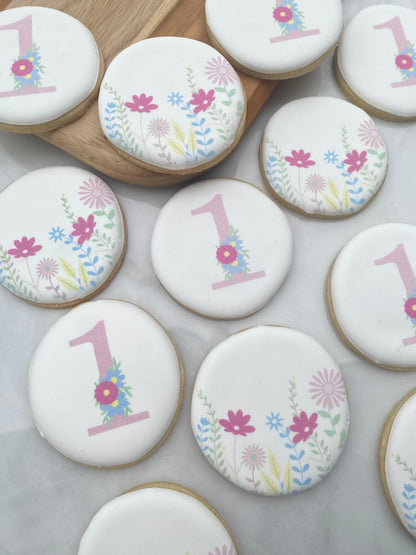 Floral Birthday printed cookies/ 1 Dozen