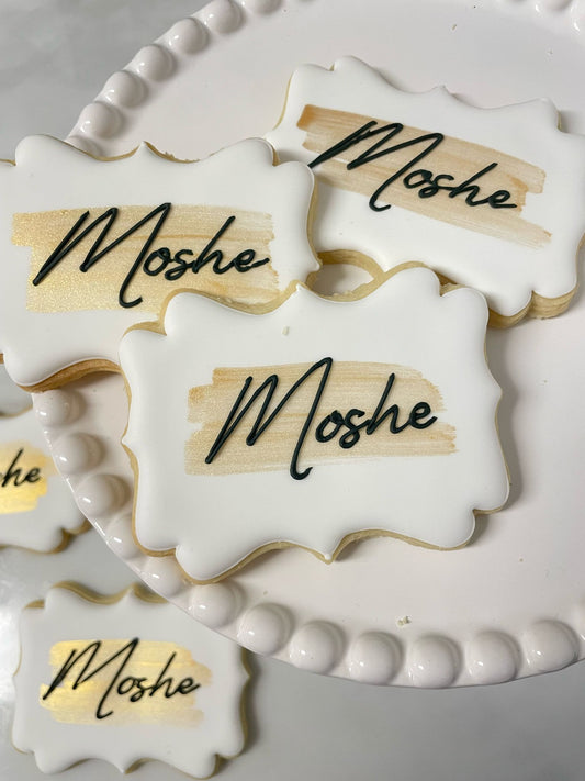 Name cookies with gold brush stroke - 1 dozen