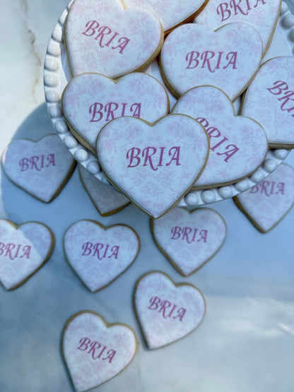 Toile heart name cookies/ one dozen