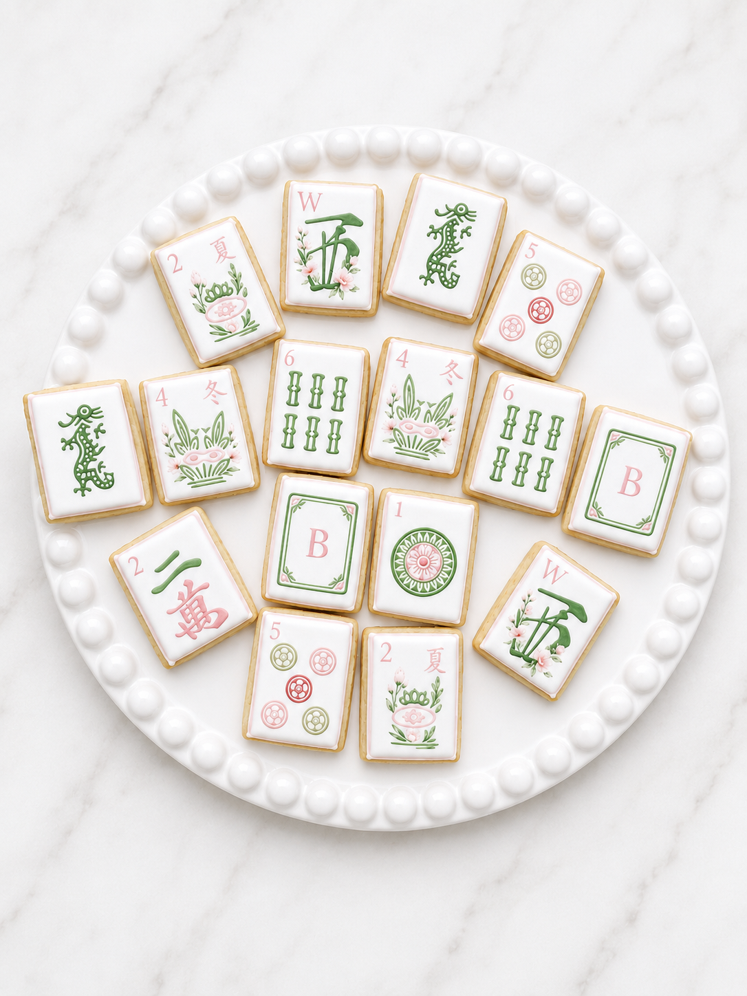 Mahjong tile (pink floral) cookie gift box