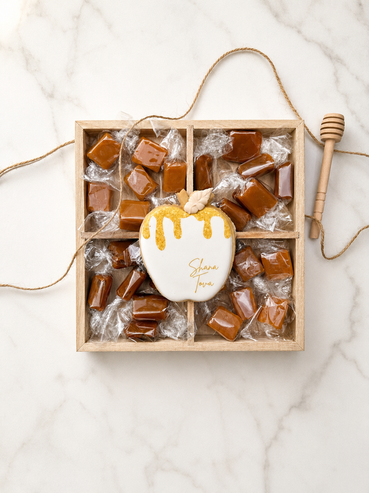 Assorted Caramel Rosh Hashanah Gift Box, Custom Cookie