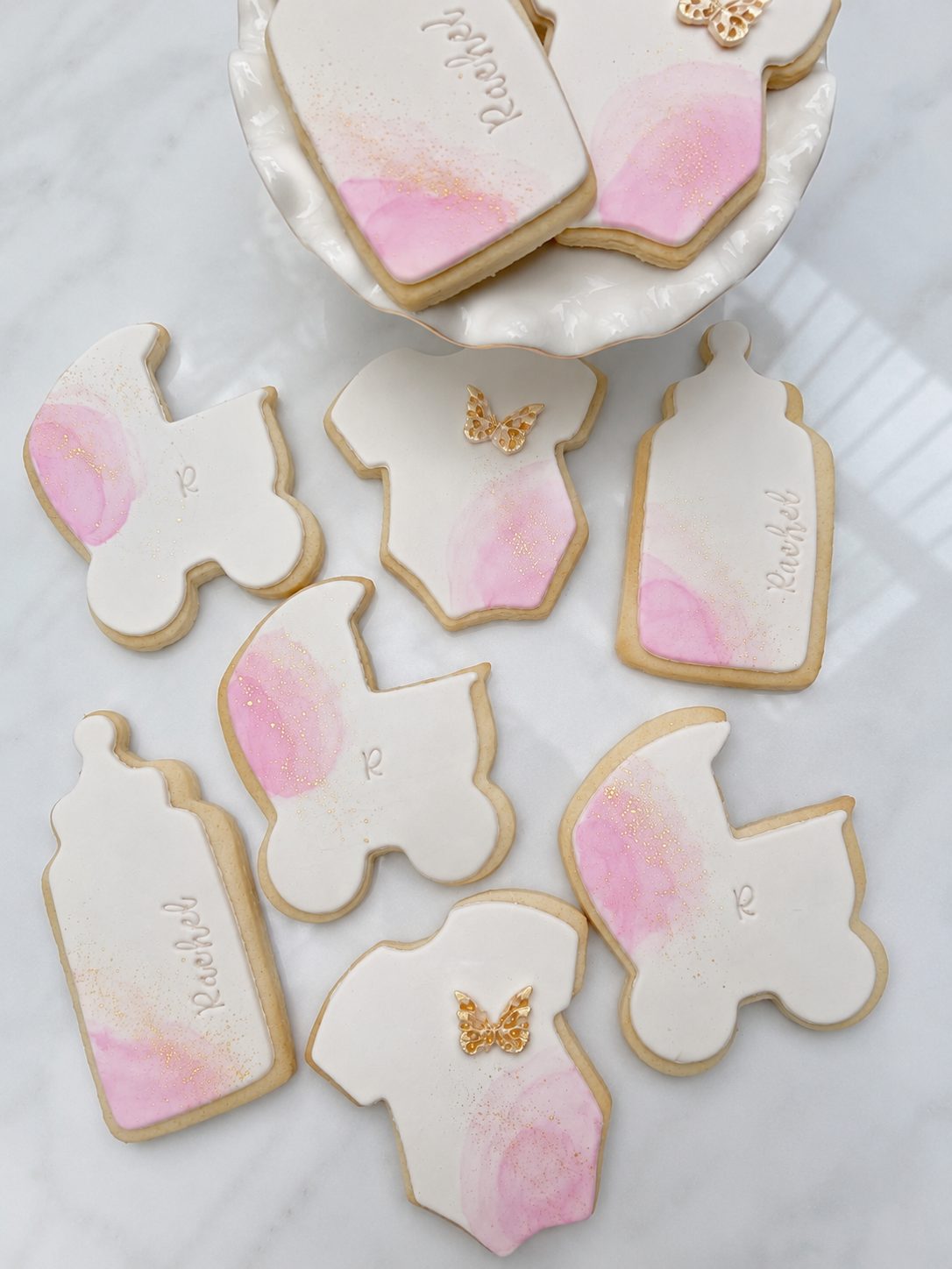 Watercolor gold fondant baby cookies 1 Dozen