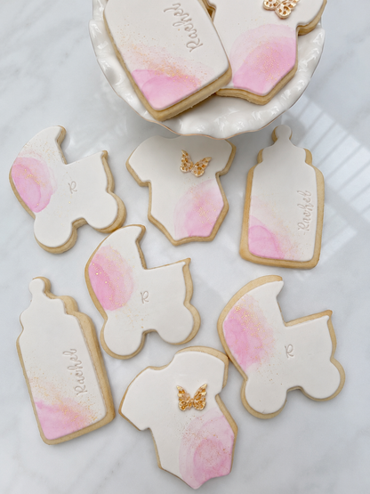 Watercolor gold fondant baby cookies 1 Dozen