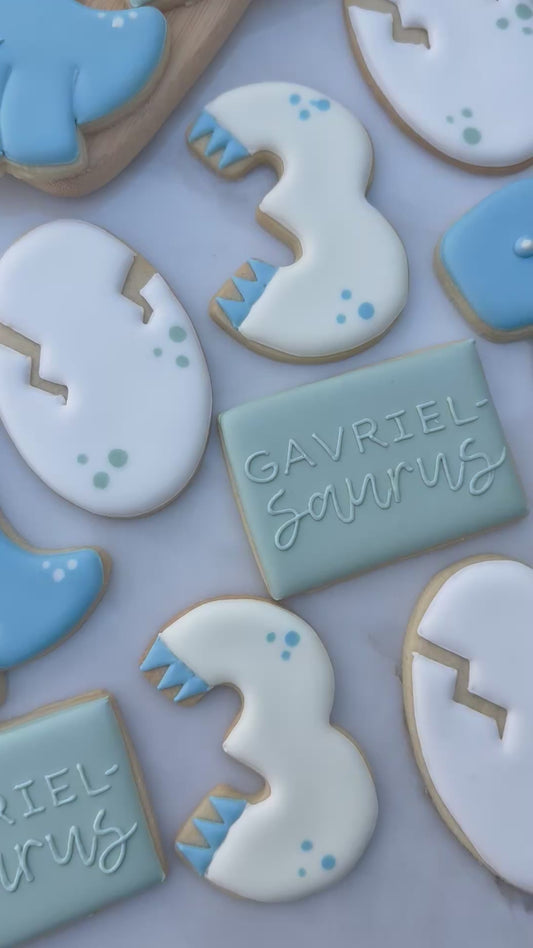 Dinosaur themed birthday cookies